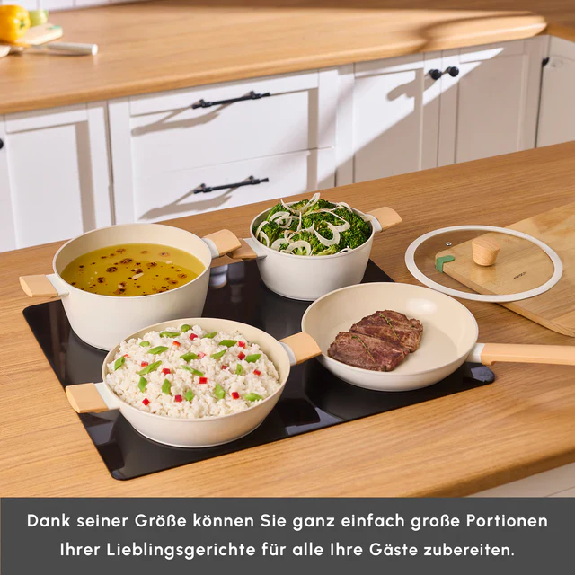 Karaca Swiss Crystal Almond Cream Inductie-Gebaseerde 7-Delige Pannen Set - Antikleef - PFAS Vrij - Afbeelding 2