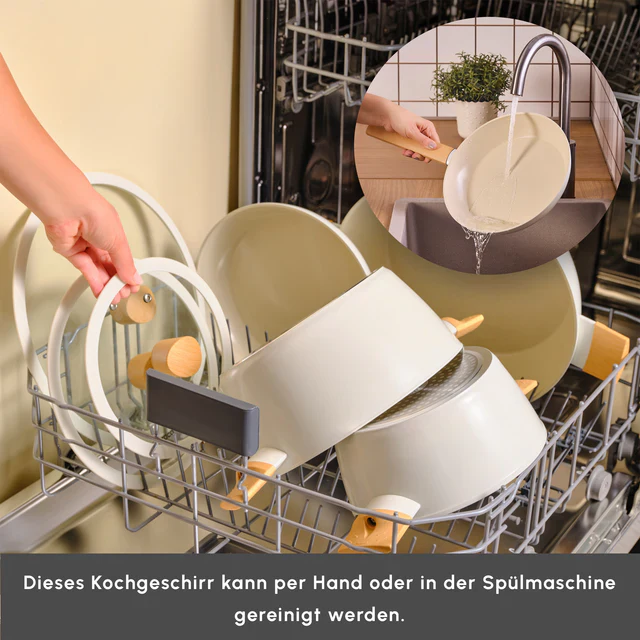 Karaca Swiss Crystal Almond Cream Inductie-Gebaseerde 7-Delige Pannen Set - Antikleef - PFAS Vrij - Afbeelding 4