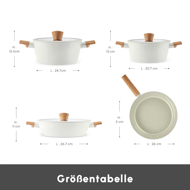 Karaca Swiss Crystal Almond Cream Inductie-Gebaseerde 7-Delige Pannen Set - Antikleef - PFAS Vrij - Afbeelding 6